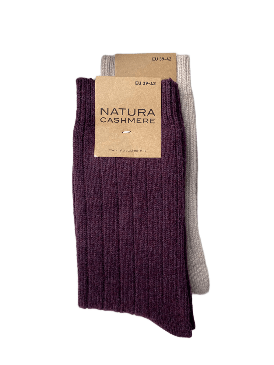 2 - pack sokker Sand & Bordeaux - Natura Cashmere